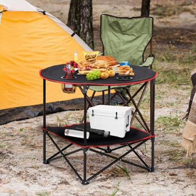 Living And Home Folding Round Camping Table Outdoor Dining Table With 4 Cup Holders - image 1