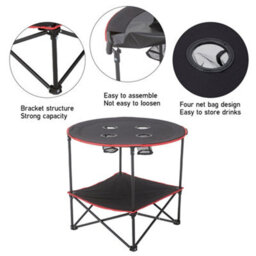 Living And Home Folding Round Camping Table Outdoor Dining Table With 4 Cup Holders - thumbnail 3