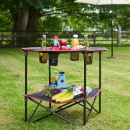 Living And Home Folding Round Camping Table Outdoor Dining Table With 4 Cup Holders - thumbnail 2
