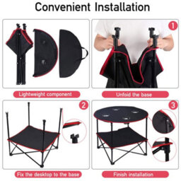 Living And Home Folding Round Camping Table Outdoor Dining Table With 4 Cup Holders - thumbnail 4