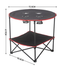 Living And Home Folding Round Camping Table Outdoor Dining Table With 4 Cup Holders - thumbnail 6