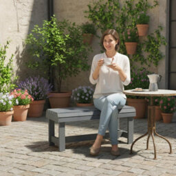 Outsunny Wooden Garden Bench, 2 Seater Slatted Outdoor Bench, Grey - thumbnail 9