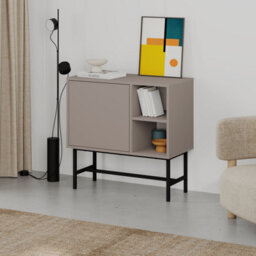 Decortie Storage Cabinet Push-To-Open Door Sideboard 2 Open Shelves, Metal Legs, Easy Assembly, Living&dining Room, Mocha Grey - thumbnail 1