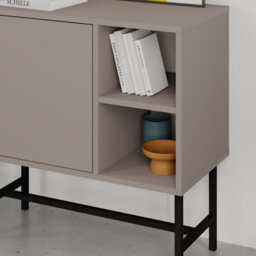 Decortie Storage Cabinet Push-To-Open Door Sideboard 2 Open Shelves, Metal Legs, Easy Assembly, Living&dining Room, Mocha Grey - thumbnail 3