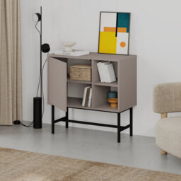 Decortie Storage Cabinet Push-To-Open Door Sideboard 2 Open Shelves, Metal Legs, Easy Assembly, Living&dining Room, Mocha Grey - thumbnail 4