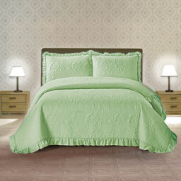 Eldo Double Bedspread With Rose Design In Sage, Pinsonic Matelassé Bedding, Made From Quilted Polyester, Lightweight & Machine-Washable