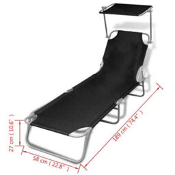 Vidaxl Folding Sun Lounger With Canopy Steel And Fabric Black - thumbnail 7