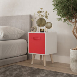 Urbn-Living Urbnliving 51Cm Height White Wooden Cube Storage Bookcase Pine Legs Bedroom Bedside With Red Inserts - thumbnail 1