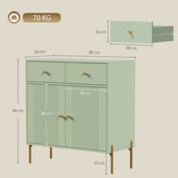 Homcom Modern Sideboard With 2 Drawers, And Adjustable Shelf, Light Green - thumbnail 3