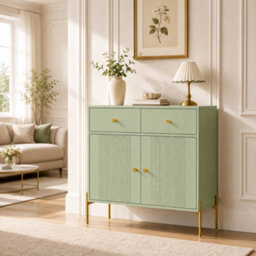 Homcom Modern Sideboard With 2 Drawers, And Adjustable Shelf, Light Green - thumbnail 2