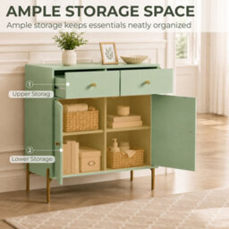 Homcom Modern Sideboard With 2 Drawers, And Adjustable Shelf, Light Green - thumbnail 4