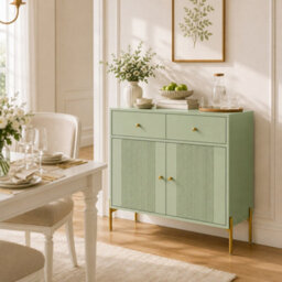 Homcom Modern Sideboard With 2 Drawers, And Adjustable Shelf, Light Green - thumbnail 9
