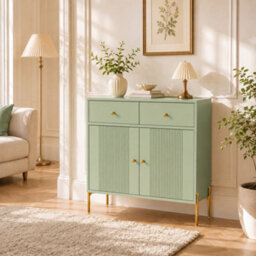 Homcom Modern Sideboard With 2 Drawers, And Adjustable Shelf, Light Green - thumbnail 8