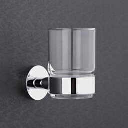 Homestylestore Round Wall Mounted Bathroom Glass Toothbrush Tumbler With Chrome Holder - thumbnail 3