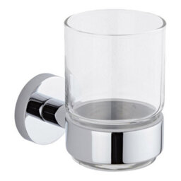 Homestylestore Round Wall Mounted Bathroom Glass Toothbrush Tumbler With Chrome Holder