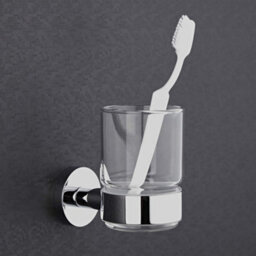 Homestylestore Round Wall Mounted Bathroom Glass Toothbrush Tumbler With Chrome Holder - thumbnail 4