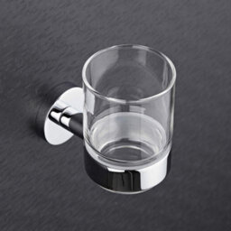 Homestylestore Round Wall Mounted Bathroom Glass Toothbrush Tumbler With Chrome Holder - thumbnail 2