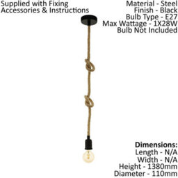 Stylish Black Ceiling Pendant Light With 2 Matching Wall Sconces And Knot Rope Design - thumbnail 2