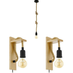 Stylish Black Ceiling Pendant Light With 2 Matching Wall Sconces And Knot Rope Design - thumbnail 1