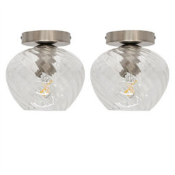 First Choice Lighting Set Of 2 Bradson - Clear Swirl Glass Satin Nickel Ceiling Lights - thumbnail 1