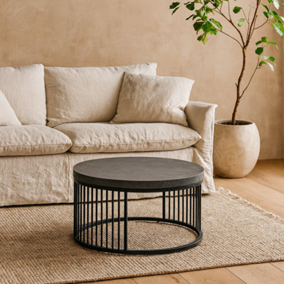 Wyld Haus Dublin Black Marble Effect Round Coffee Table With Black Steel Base - image 1