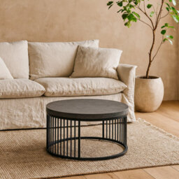 Wyld Haus Dublin Black Marble Effect Round Coffee Table With Black Steel Base