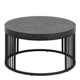 Wyld Haus Dublin Black Marble Effect Round Coffee Table With Black Steel Base - thumbnail 3