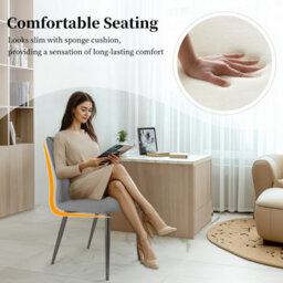 Fativo Set Of 2 Microfiber Leather Kitchen Chairs With Black Metal Legs, Cord Effect Chairs For Dining, Grey - thumbnail 8