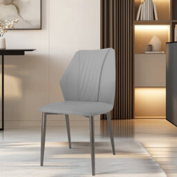 Fativo Set Of 2 Microfiber Leather Kitchen Chairs With Black Metal Legs, Cord Effect Chairs For Dining, Grey - thumbnail 4