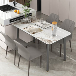 Fativo Set Of 2 Microfiber Leather Kitchen Chairs With Black Metal Legs, Cord Effect Chairs For Dining, Grey - thumbnail 5