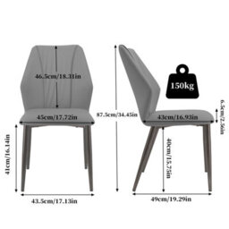 Fativo Set Of 2 Microfiber Leather Kitchen Chairs With Black Metal Legs, Cord Effect Chairs For Dining, Grey - thumbnail 2