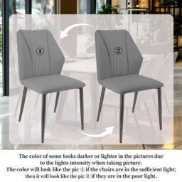 Fativo Set Of 2 Microfiber Leather Kitchen Chairs With Black Metal Legs, Cord Effect Chairs For Dining, Grey - thumbnail 6