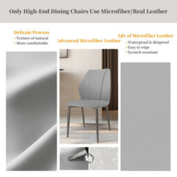 Fativo Set Of 2 Microfiber Leather Kitchen Chairs With Black Metal Legs, Cord Effect Chairs For Dining, Grey - thumbnail 7