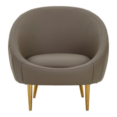 Orsina Muted Brown Faux Leather Armchair,sturdy Curved Silhouette Ocassional Chair,gold Finished Lounge Chair - image 1