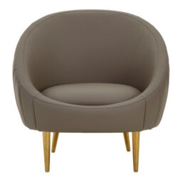 Orsina Muted Brown Faux Leather Armchair,sturdy Curved Silhouette Ocassional Chair,gold Finished Lounge Chair