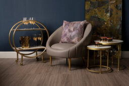 Orsina Muted Brown Faux Leather Armchair,sturdy Curved Silhouette Ocassional Chair,gold Finished Lounge Chair - thumbnail 3