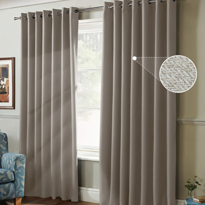 Moonlight Bedding 100%blackout Eyelet Linen Texture Curtain Pair Thermal Energy Efficient For Summer Winter Uk Home (Mink,66X90'') - image 1