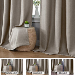 Moonlight Bedding 100%blackout Eyelet Linen Texture Curtain Pair Thermal Energy Efficient For Summer Winter Uk Home (Mink,66X90'') - thumbnail 5