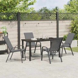 Berkfield 5 Piece Garden Dining Set Grey Textilene And Steel - thumbnail 4