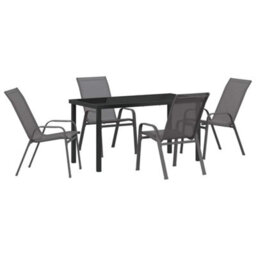 Berkfield 5 Piece Garden Dining Set Grey Textilene And Steel - thumbnail 2
