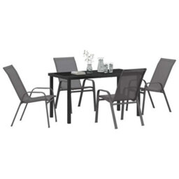 Berkfield 5 Piece Garden Dining Set Grey Textilene And Steel - thumbnail 3