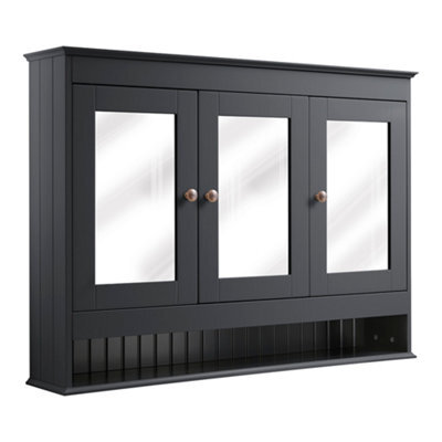 Homestylestore 1050 X 750mm Black Grey Wall Mounted Mirrored Door Bathroom Cabinet And Aged Bronze Round Handles - image 1