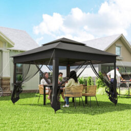 Outsunny Garden Folding Tent Heavy Duty Pop Up Gazebo For Party Black - thumbnail 1