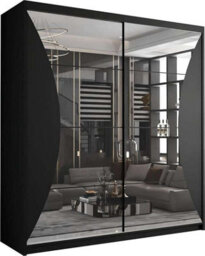 Sliding Wardrobes 4 u LTD Modern Sliding Wardrobe With Led Light - Full-Length Mirror Enhanced Storage Black 150Cm/(203Cm) - thumbnail 2