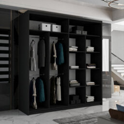 Sliding Wardrobes 4 u LTD Modern Sliding Wardrobe With Led Light - Full-Length Mirror Enhanced Storage Black 150Cm/(203Cm) - thumbnail 4
