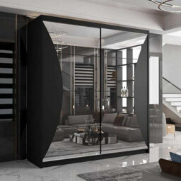 Sliding Wardrobes 4 u LTD Modern Sliding Wardrobe With Led Light - Full-Length Mirror Enhanced Storage Black 150Cm/(203Cm) - thumbnail 1