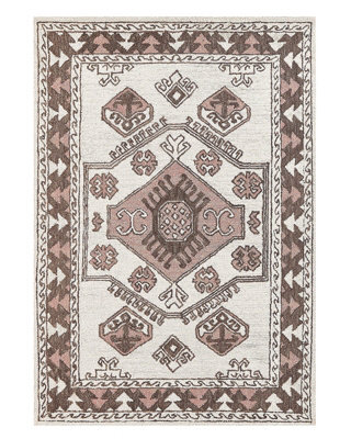 Beliani Area Rug 140 X 200 Cm - Hand-Tufted Wool, Low Pile, Geometric Boho Multicolour - image 1