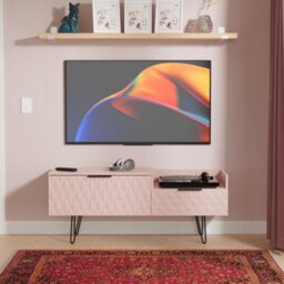 Anzio Matt Kobe Pink Media Unit With 2 Drawers, (H)51.6Cm X (W)127.9Cm X (D)39.3Cm