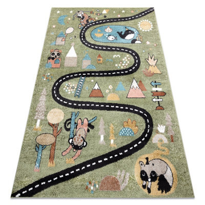 RugsX Carpet Fun Route For Children, Street, Animals Green 140X190 Cm - image 1