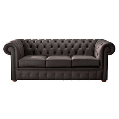 Chesterfield 3 Seater Shelly Dark Chocolate Leather Sofa Bespoke In Classic Style - image 1